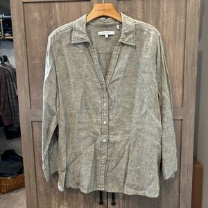 Foxcroft XXL Linen Button Shirt Green Heathered Lagenlook Coastal Granny